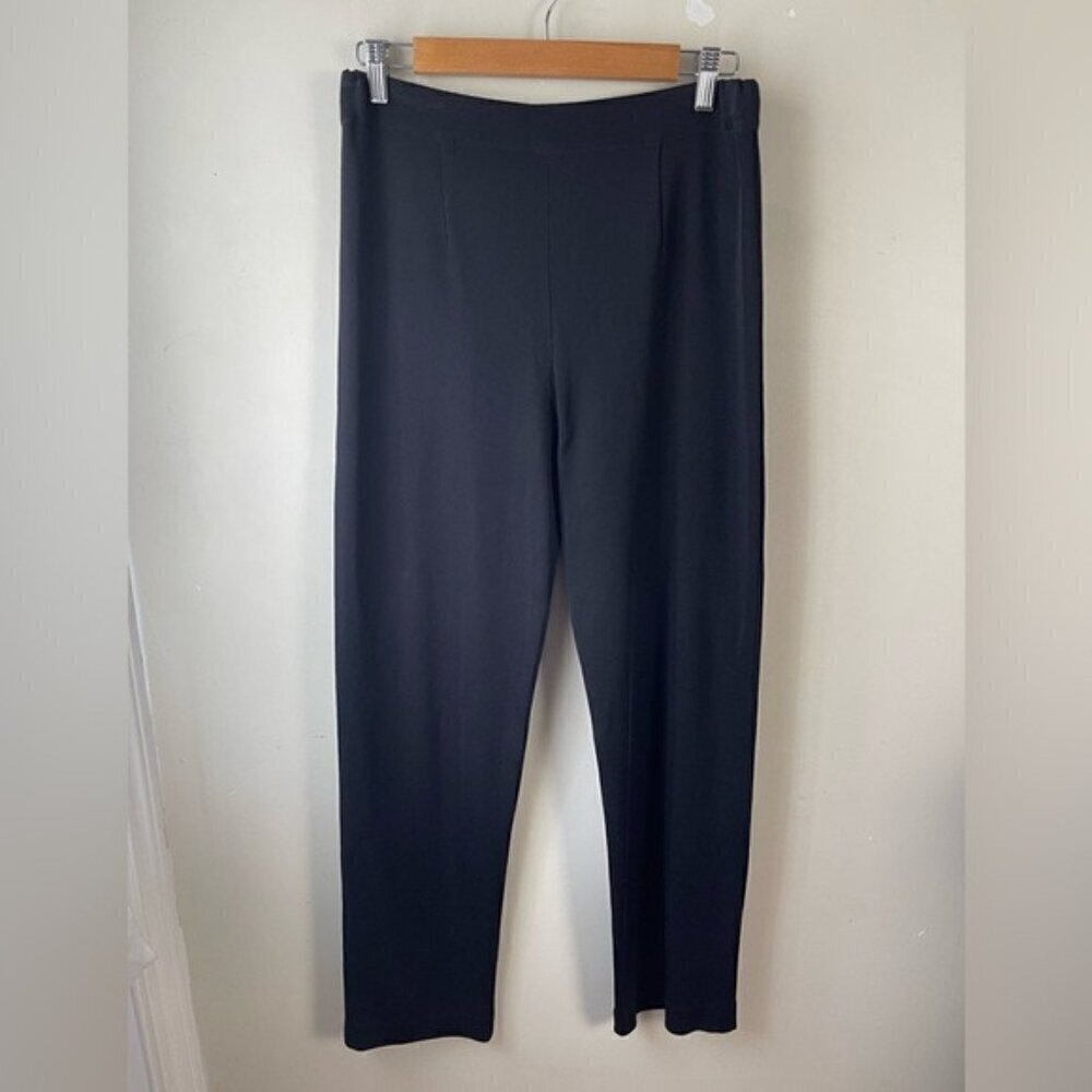 exclusively misook Straight Leg Knit Pant, Black small travel pull on stretch